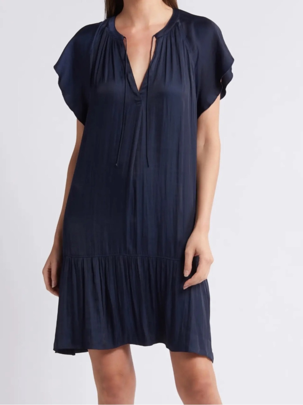 New TREASURE & BOND Flutter Sleeve Flowy Boho Navy Blue Coastal Dress • Small